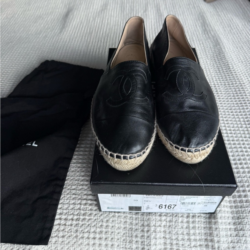 Chanel Black Leather Espadrilles |39